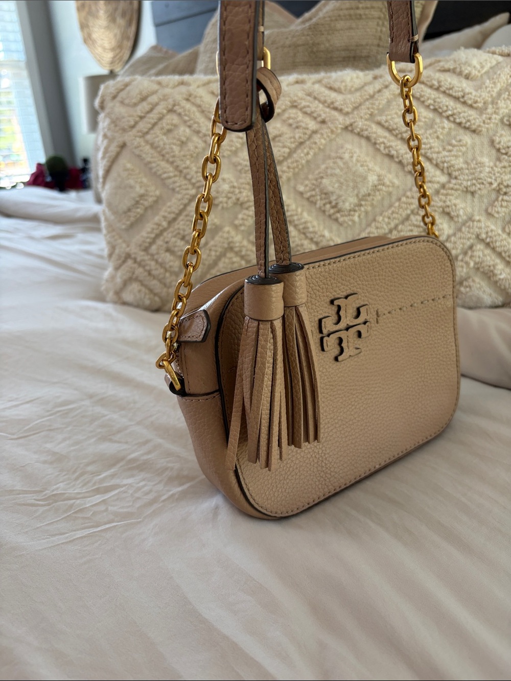 Tory Burch Pebbled Leather Crossbody in Tan - Picture 2 of 10